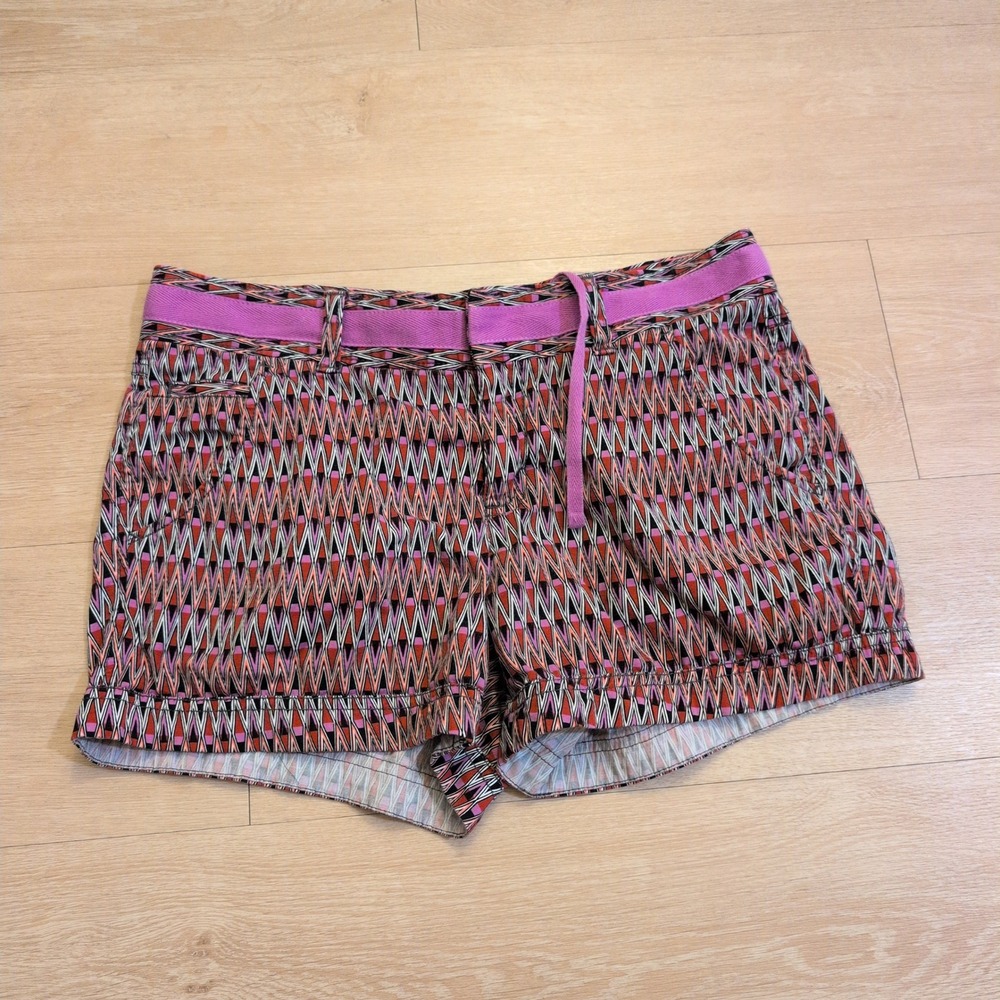 Athleta Geometric Print Shorts Purple Orange Black Drawstring Womens Size 6